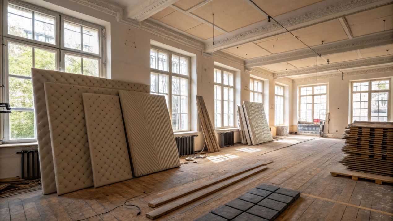 Innenansicht eines Altbaus mit unverkleideten Wandpaneelen in Vorbereitung – Materialwahl im Kontext von Moospaneelen und anderen Akustiksystemen