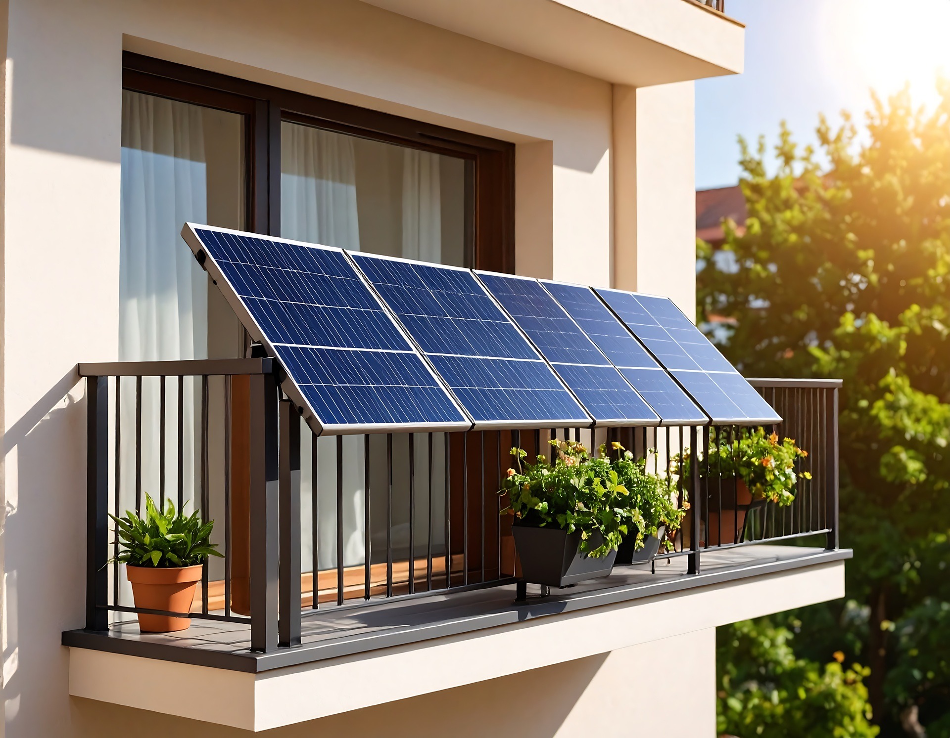 Solarpaneele auf Balkon mit Pflanzen | Photovoltaik Erfurt
